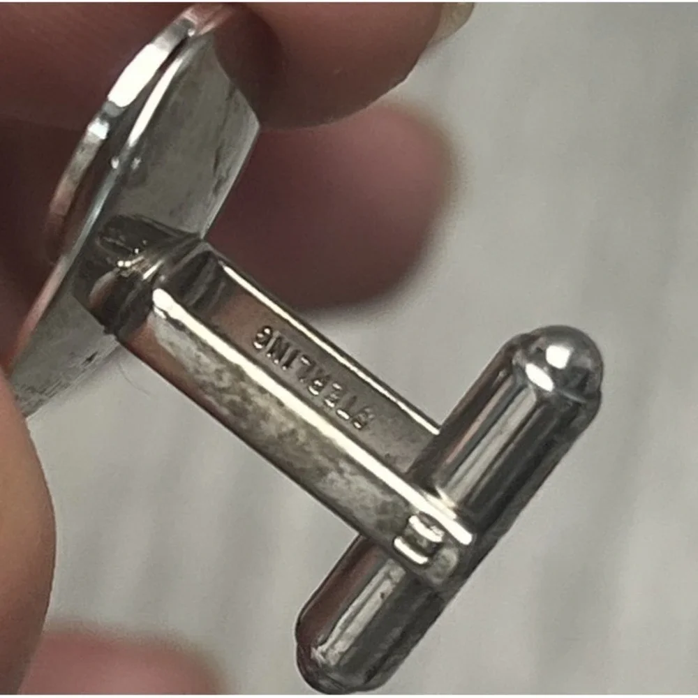 Vintage Hickok USA Sterling Silver Starburst Oval Men's Cufflinks‎ 7.3g